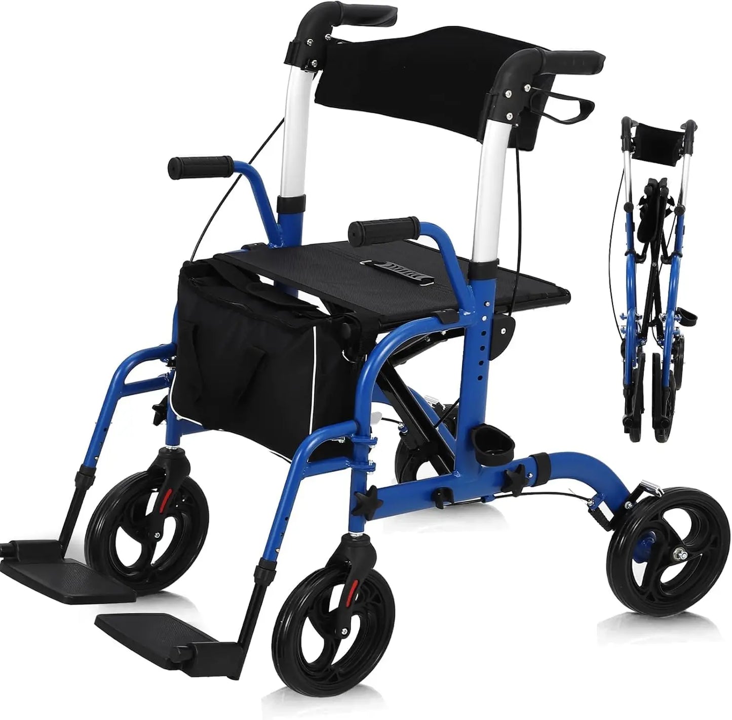Rollator Walker for Seniors with Seat, 3 in 1 Walker Wheelchair Combo, Transport Wheelchair Walker All Terrain for Adult