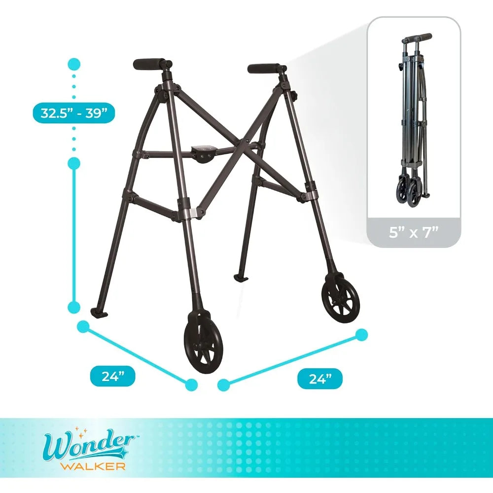 Wonder Walker, Lightweight Foldable Space Saver Rolling Walker for Adults, Seniors, and Elderly, Compact Travel Walker