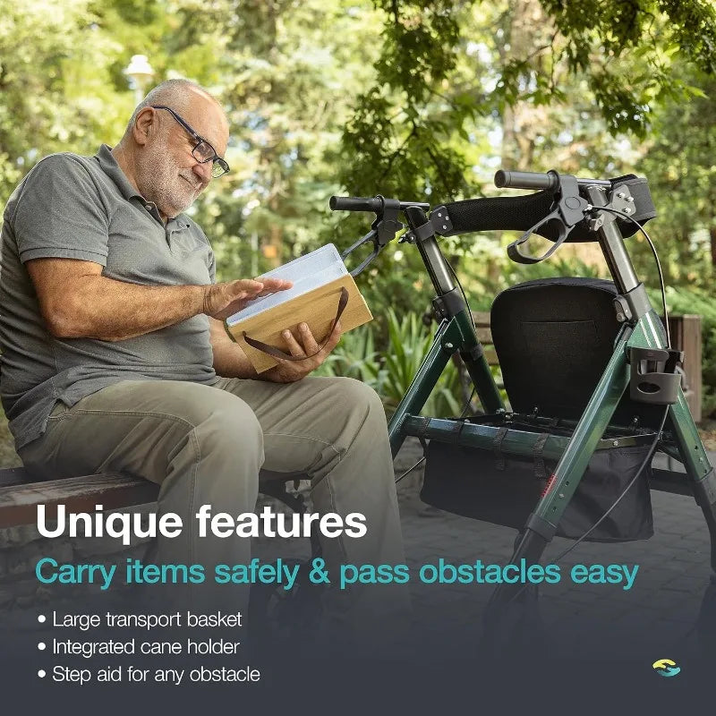 Bariatric All Terrain Walker - Extra Wide Heavy Duty Outdoor Rollator for Seniors - 500 lbs Weight Capacity