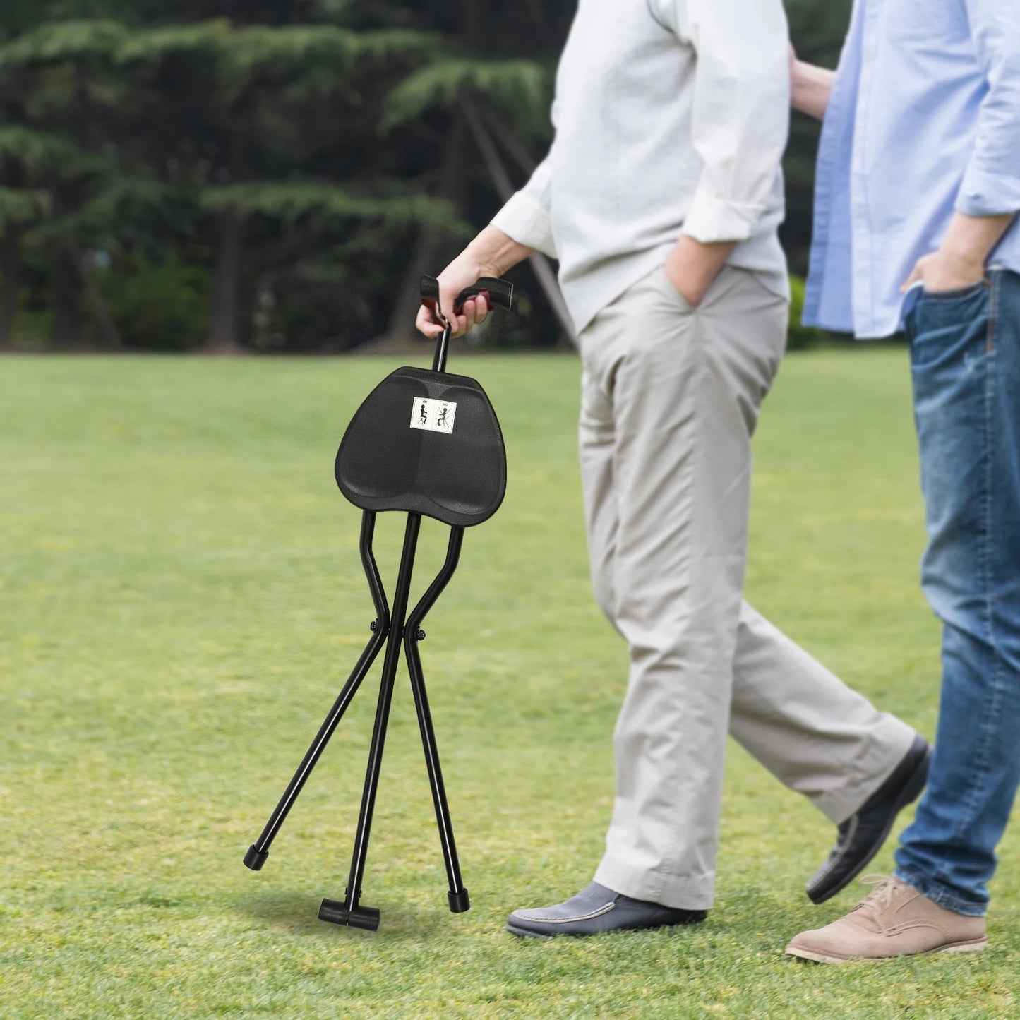 Walking Stick Cane Chair Folding Seat Tripod Stool Portable Elderly Aid 35.4 Inches Tall