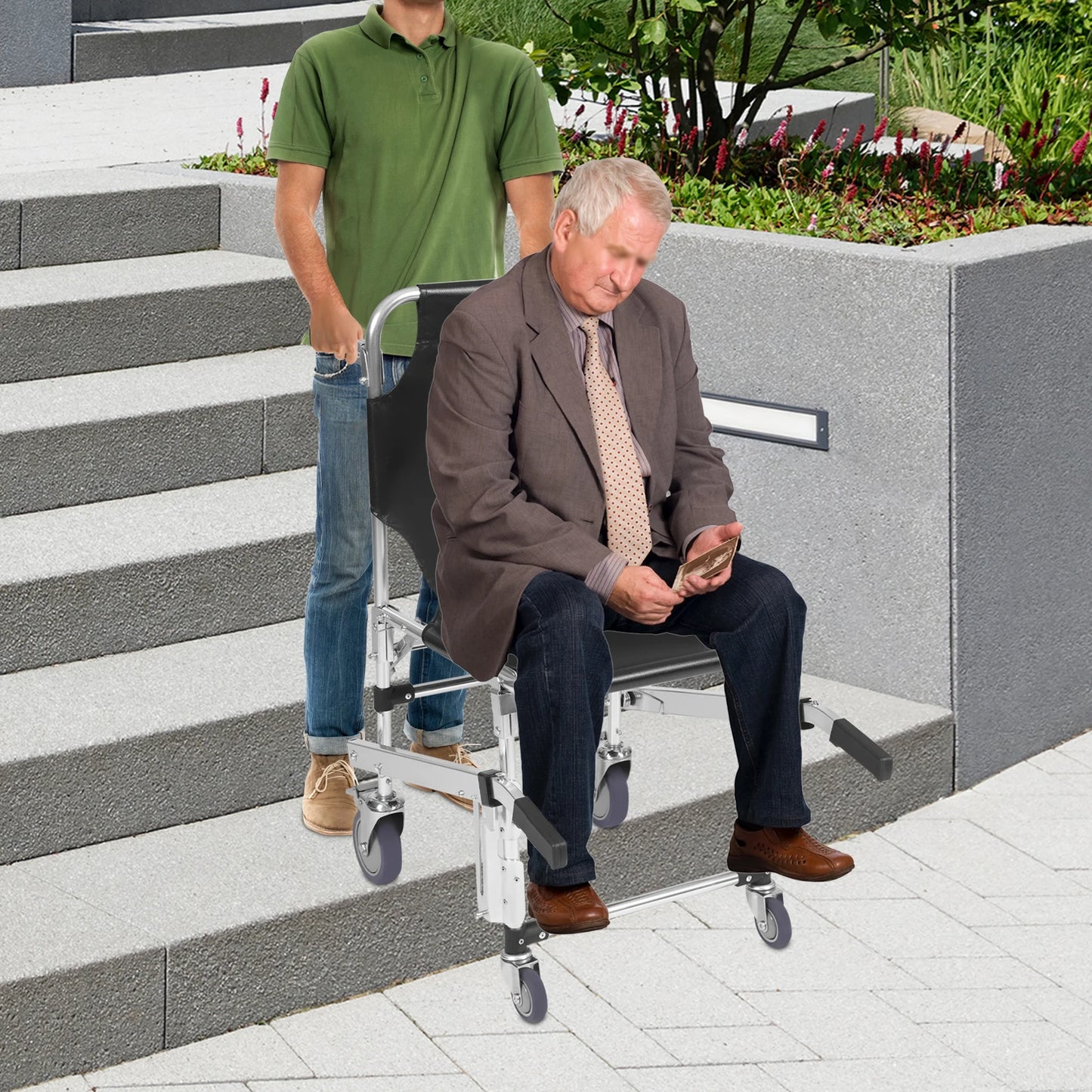 Stair Climbing Wheelchair, Foldable Lightweight Aluminum Rescue Stretcher 352 lbs Capacity Transportation Stair Chair