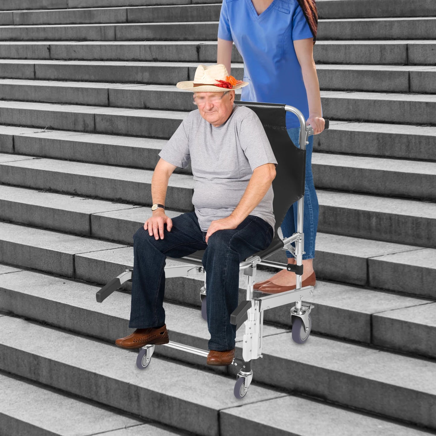 Stair Climbing Wheelchair, Foldable Lightweight Aluminum Rescue Stretcher 352 lbs Capacity Transportation Stair Chair