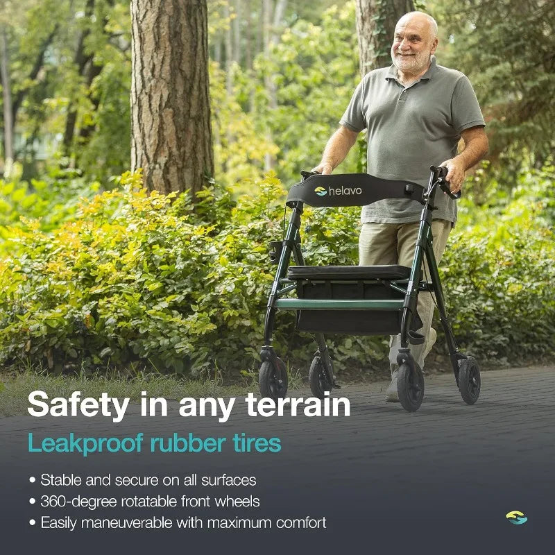 Bariatric All Terrain Walker - Extra Wide Heavy Duty Outdoor Rollator for Seniors - 500 lbs Weight Capacity