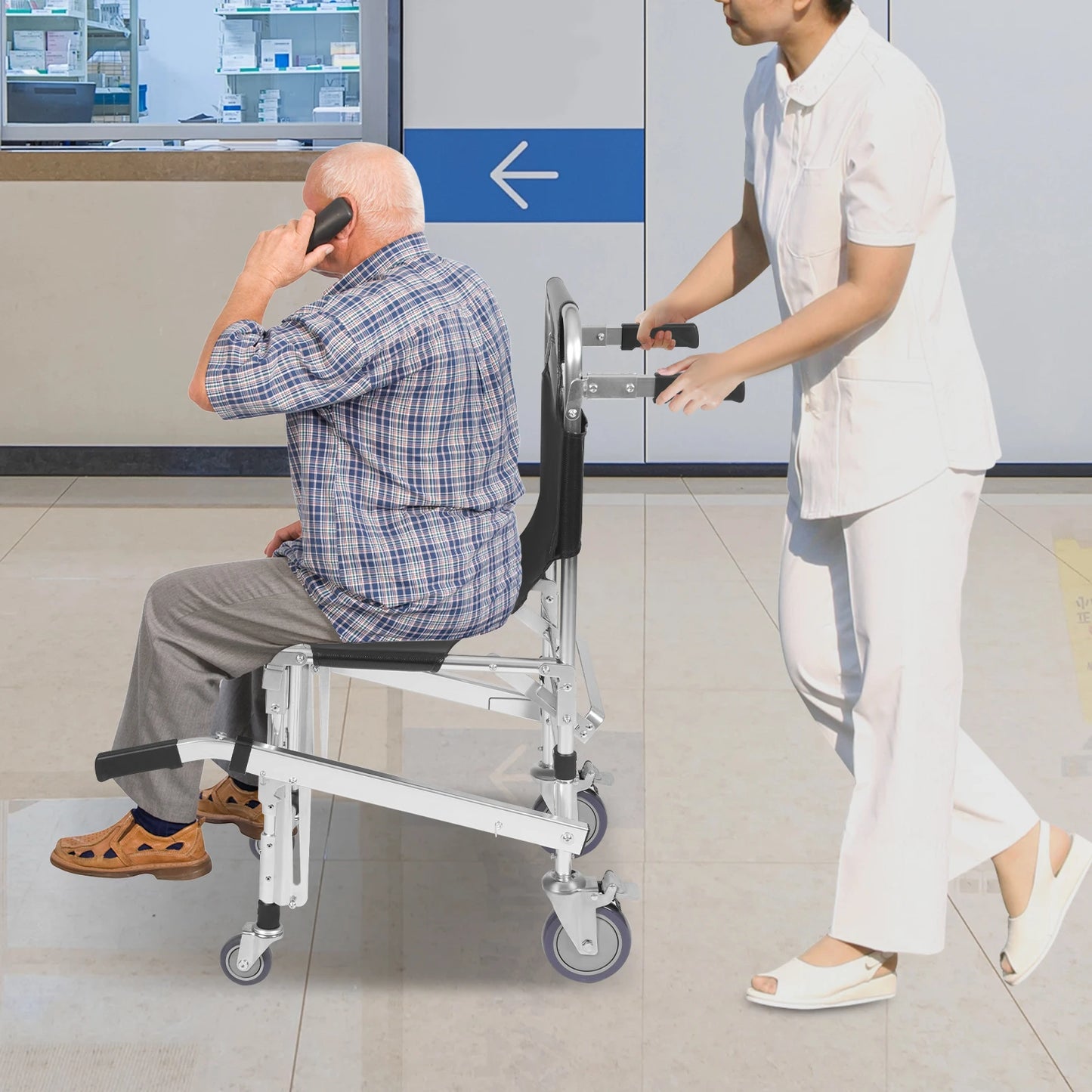Stair Climbing Wheelchair, Foldable Lightweight Aluminum Rescue Stretcher 352 lbs Capacity Transportation Stair Chair