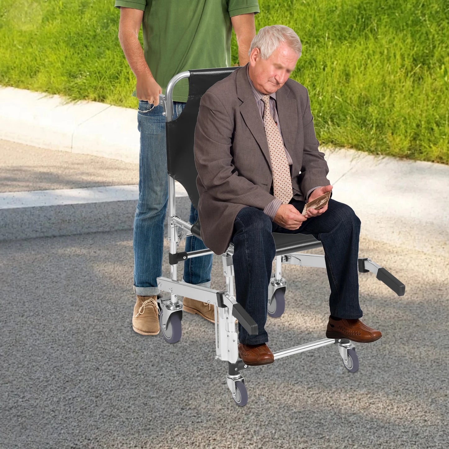 Stair Climbing Wheelchair, Foldable Lightweight Aluminum Rescue Stretcher 352 lbs Capacity Transportation Stair Chair