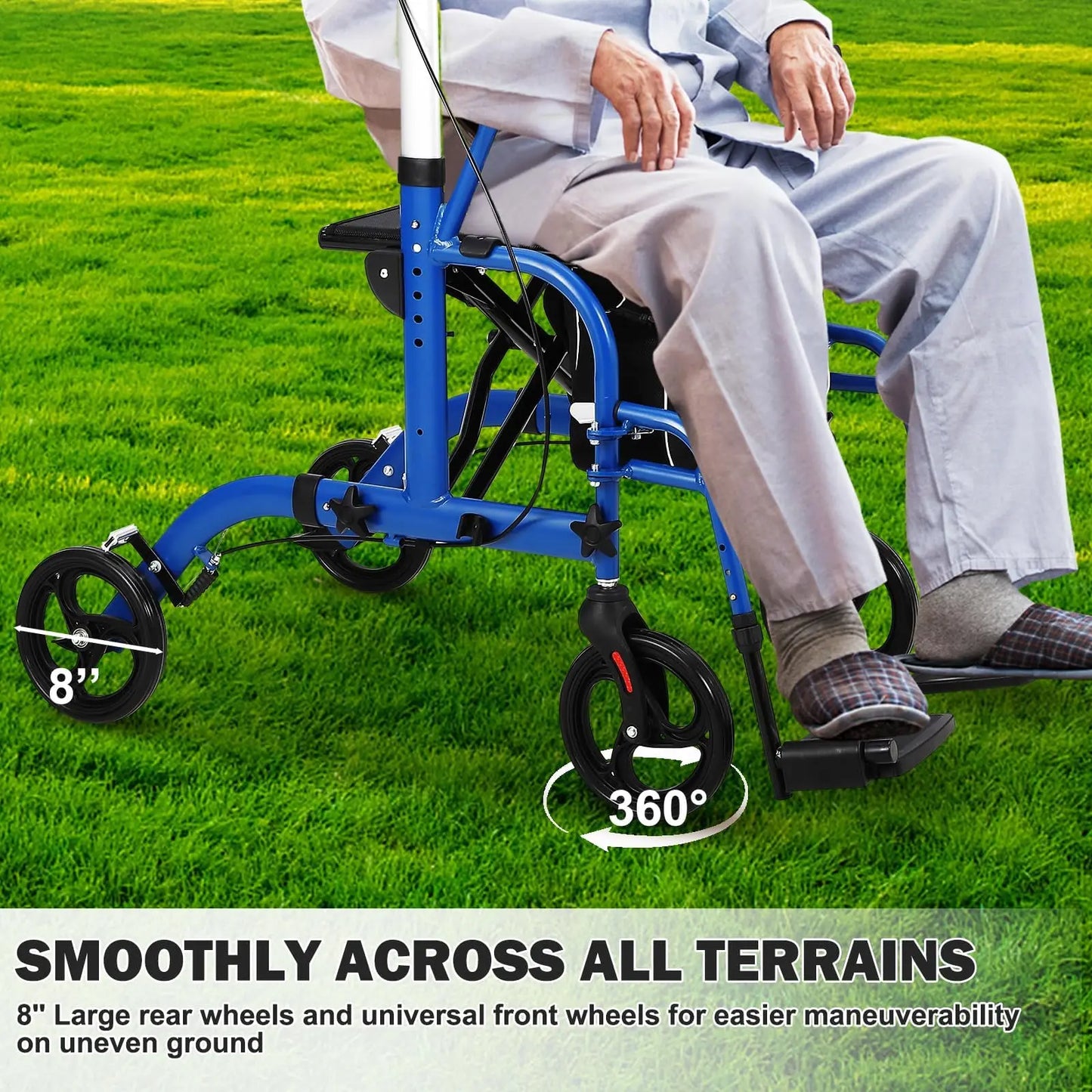 Rollator Walker for Seniors with Seat, 3 in 1 Walker Wheelchair Combo, Transport Wheelchair Walker All Terrain for Adult