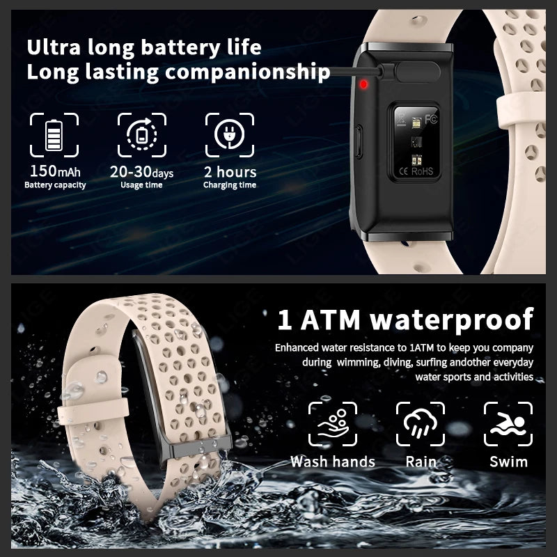 LIGE New No Screen Smart Watch 20 Day Ultra Long Battery Life Blood Oxygen Blood Pressure Monitoring Sports Smart Bracelet