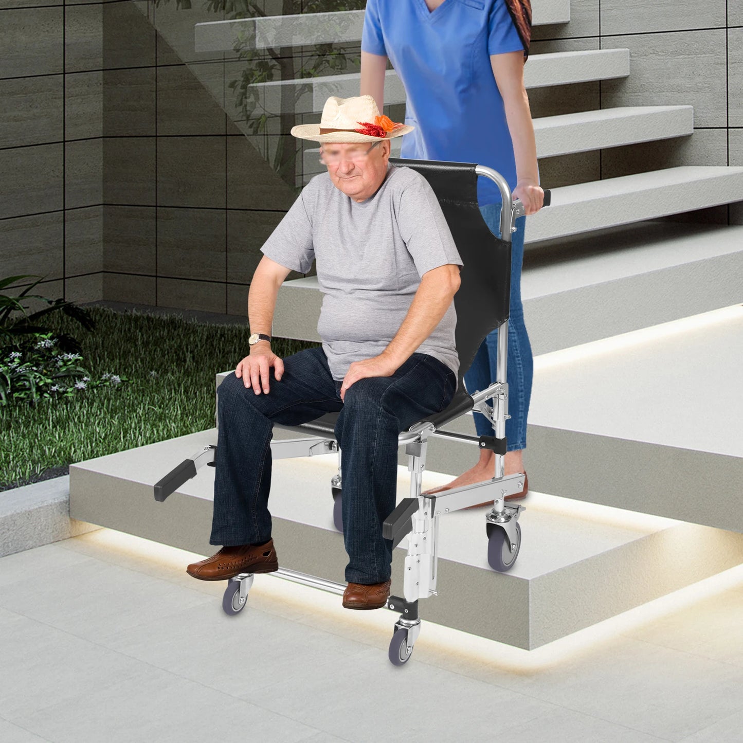 Stair Climbing Wheelchair, Foldable Lightweight Aluminum Rescue Stretcher 352 lbs Capacity Transportation Stair Chair