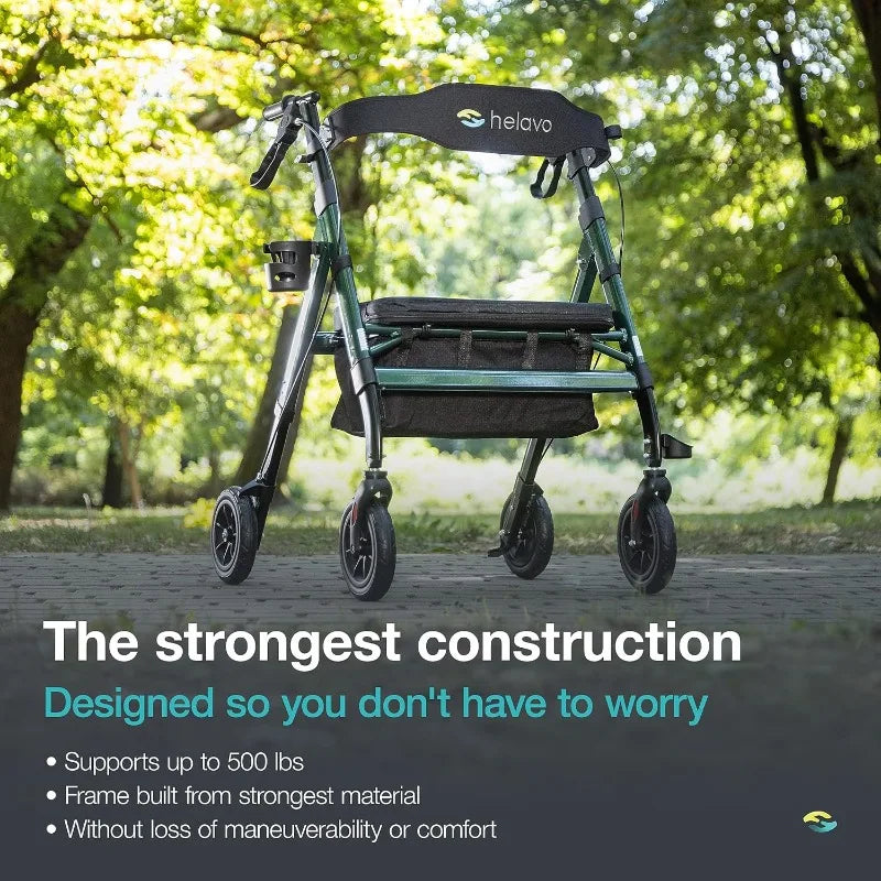 Bariatric All Terrain Walker - Extra Wide Heavy Duty Outdoor Rollator for Seniors - 500 lbs Weight Capacity