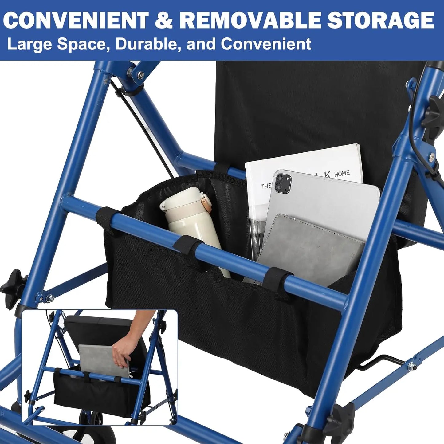 Rollator Walker for Seniors with Seat, 3 in 1 Walker Wheelchair Combo, Transport Wheelchair Walker All Terrain for Adult