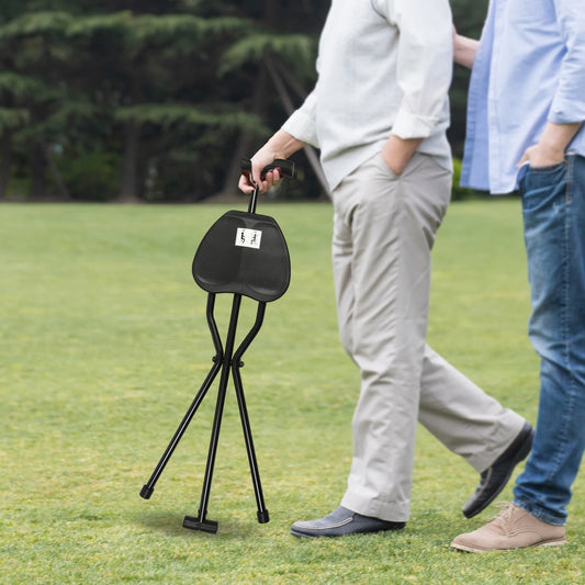 Walking Stick Cane Chair Folding Seat Tripod Stool Portable Elderly Aid 35.4 Inches Tall
