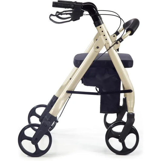 Prima Rolling Walker, Wheeled Rollator with Extra Wide Seat and Brakes for Adults and Seniors, Easy Folding, Metallic