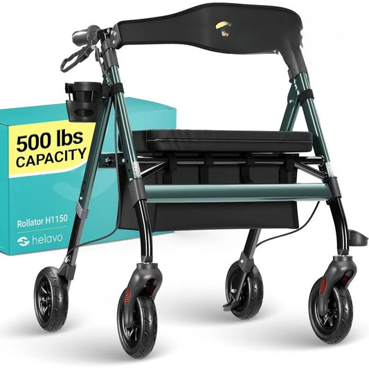Bariatric All Terrain Walker - Extra Wide Heavy Duty Outdoor Rollator for Seniors - 500 lbs Weight Capacity
